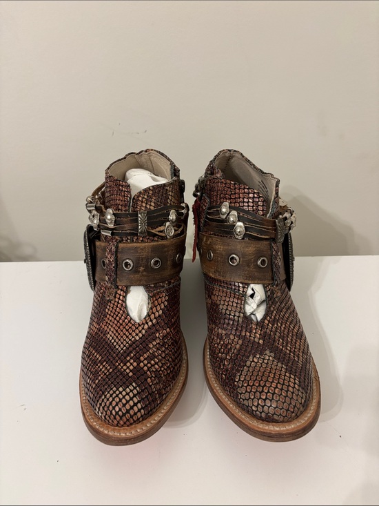 Freebird by Steven Shoes - Freebird Saloon Brown Snakeskin-Pattern Ankle Boots with Studded Straps
